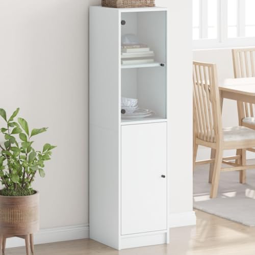 MOBCANT Highboard mit Glastür, Vitrinenschrank Apothekerschrank Kabinettmöbel Aufbewahrungsschrank Geeignet für Wohnbereich Schlafzimmer Foyer Korridor Weiß 35x37x142 cm von MOBCANT
