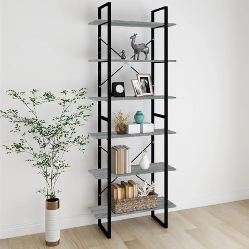MOBCANT Hochschrank Grau Sonoma 80x30x210 cm Holzwerkstoff, Regal Bücherregal Badregal Bookshelf Geeignet für Wohnung Hotel Arbeitszimmer Büro von MOBCANT