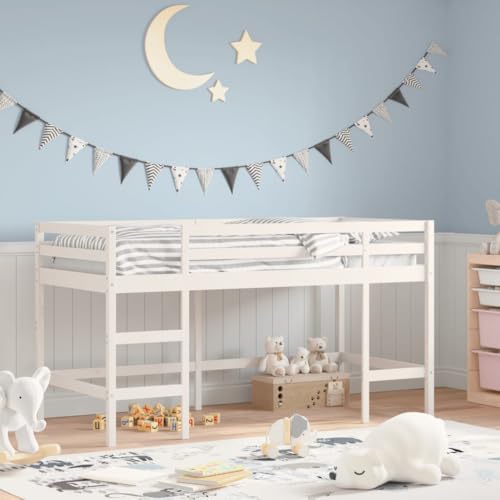 MOBCANT Kinderhochbett mit Leiter, Betten Futonbett Bettstütze Bettsystem Geeignet für Schlafzimmer Schulen Gästezimmer Hotel Weiß 80x200 cm Massivholz Kiefer von MOBCANT