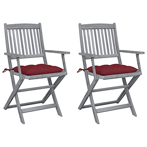 MOBCANT Klappbare Gartenstühle 2 STK mit Kissen, Balkonmöbel Strandstühle Bistrostühle Regiestühle Geeignet für Patio Platz Rasen Balkon Massivholz Akazie von MOBCANT