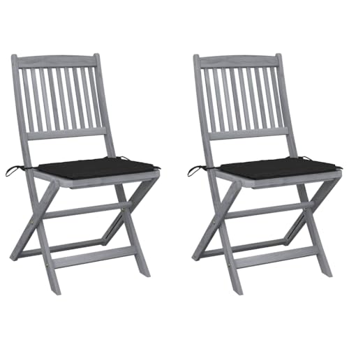 MOBCANT Klappbare Gartenstühle 2 STK mit Kissen, Outdoor stühle Strandstühle Regiestühle Terrassenstühle Geeignet für Balkon Platz Patio Rasen Massivholz Akazie von MOBCANT