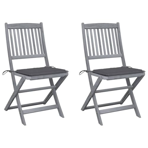 MOBCANT Klappbare Gartenstühle 2 STK mit Kissen, Strandstühle Loungesessel Loungestuhl Regiestühle Geeignet für Balkon Rasen Platz Patio Massivholz Akazie von MOBCANT