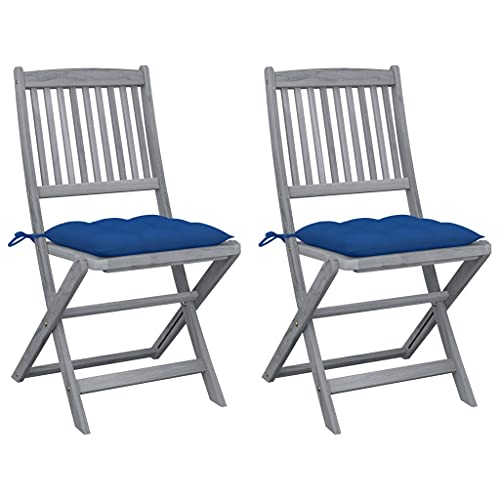 MOBCANT Klappbare Gartenstühle 2 STK mit Kissen, Terrassenstühle Gartenmöbel Outdoor stühle Loungestuhl Geeignet für Balkon Platz Rasen Patio Massivholz Akazie von MOBCANT
