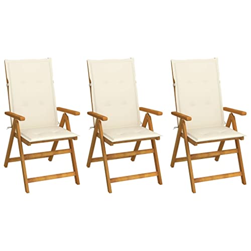 MOBCANT Klappbare Gartenstühle 3 STK mit Auflagen, Essstühle Balkonmöbel Loungestuhl Regiestühle Geeignet für Patio Balkon Platz Rasen Massivholz Akazie von MOBCANT