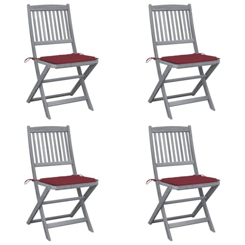 MOBCANT Klappbare Gartenstühle 4 STK mit Kissen, Balkonmöbel Loungestuhl Balkonstühle Loungesessel Geeignet für Rasen Patio Platz Balkon Massivholz Akazie von MOBCANT
