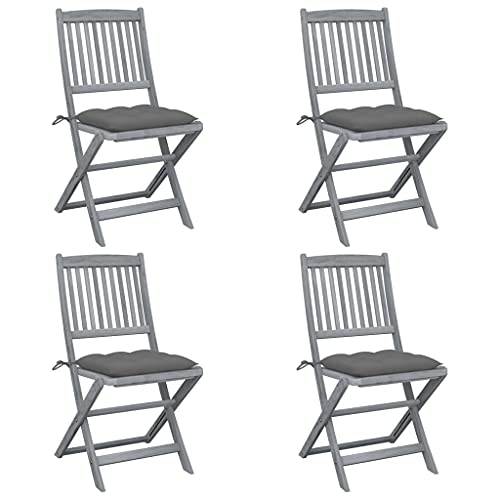 MOBCANT Klappbare Gartenstühle 4 STK mit Kissen, Bistrostühle Essstühle Loungesessel Regiestühle Geeignet für Platz Balkon Rasen Patio Massivholz Akazie von MOBCANT
