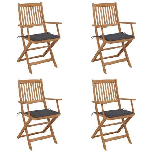 MOBCANT Klappbare Gartenstühle 4 STK mit Kissen, Essstühle Gartenmöbel Balkonstühle Balkonmöbel Geeignet für Platz Balkon Rasen Patio Massivholz Akazie von MOBCANT