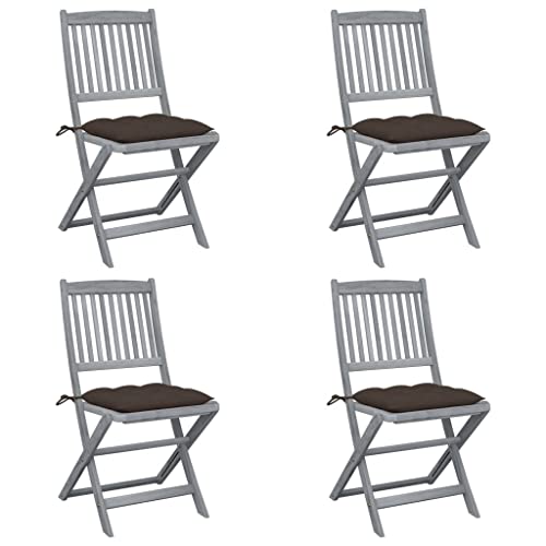MOBCANT Klappbare Gartenstühle 4 STK mit Kissen, Loungestuhl Balkonmöbel Regiestühle Balkonstühle Geeignet für Rasen Platz Patio Balkon Massivholz Akazie von MOBCANT
