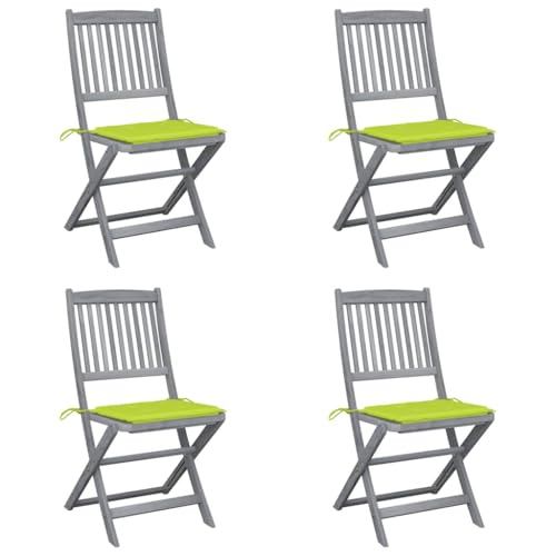 MOBCANT Klappbare Gartenstühle 4 STK mit Kissen, Relaxstühle Strandstühle Loungesessel Regiestühle Geeignet für Platz Balkon Rasen Patio Massivholz Akazie von MOBCANT