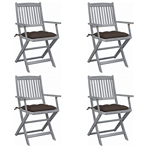 MOBCANT Klappbare Gartenstühle 4 STK mit Kissen, Terrassenstühle Balkonstühle Loungestuhl Strandstühle Geeignet für Patio Platz Balkon Rasen Massivholz Akazie von MOBCANT