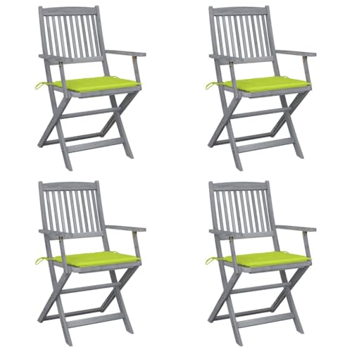 MOBCANT Klappbare Gartenstühle 4 STK mit Sitzkissen, Loungesessel Bistrostühle Balkonmöbel Outdoor stühle Geeignet für Patio Platz Balkon Rasen Massivholz Akazie von MOBCANT