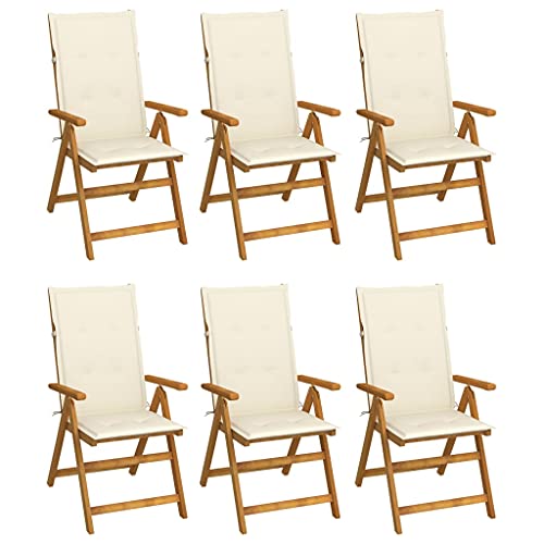 MOBCANT Klappbare Gartenstühle 6 STK mit Auflagen, Balkonmöbel Gartenmöbel Terrassenstühle Relaxstühle Geeignet für Balkon Patio Rasen Platz Massivholz Akazie von MOBCANT