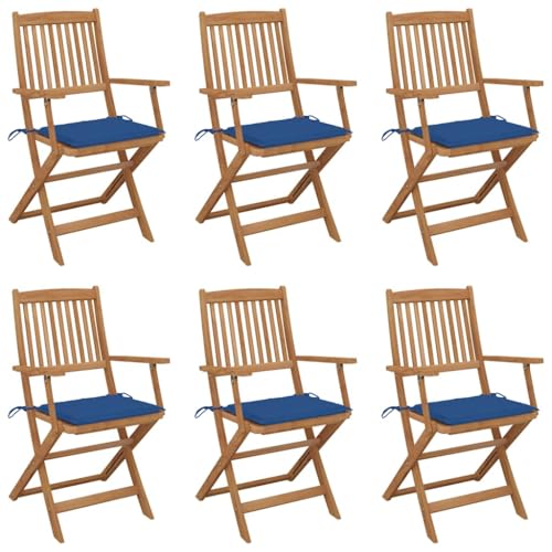 MOBCANT Klappbare Gartenstühle 6 STK mit Kissen, Essstühle Terrassenstühle Strandstühle Regiestühle Geeignet für Platz Patio Rasen Balkon Massivholz Akazie von MOBCANT