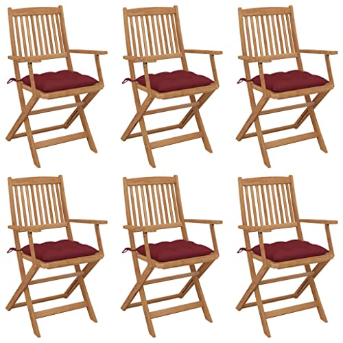 MOBCANT Klappbare Gartenstühle 6 STK mit Kissen, Loungesessel Relaxstühle Gartenmöbel Balkonmöbel Geeignet für Patio Rasen Platz Balkon Massivholz Akazie von MOBCANT