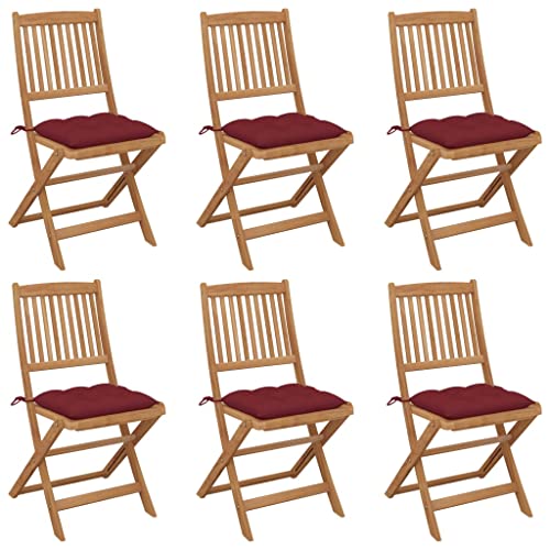 MOBCANT Klappbare Gartenstühle 6 STK mit Kissen, Outdoor stühle Loungesessel Essstühle Balkonmöbel Geeignet für Balkon Rasen Platz Patio Massivholz Akazie von MOBCANT