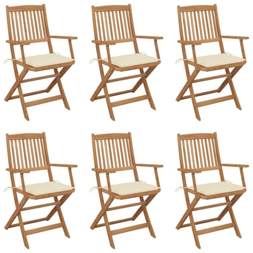 MOBCANT Klappbare Gartenstühle 6 STK mit Kissen, Regiestühle Loungestuhl Essstühle Loungesessel Geeignet für Patio Rasen Balkon Platz Massivholz Akazie von MOBCANT