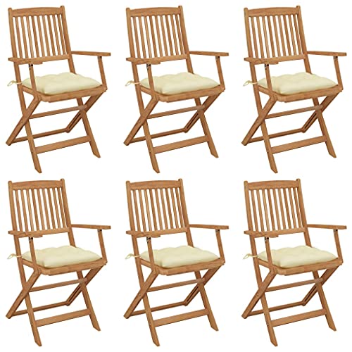 MOBCANT Klappbare Gartenstühle 6 STK mit Kissen, Terrassenstühle Gartensessel Balkonmöbel Loungesessel Geeignet für Patio Balkon Rasen Platz Massivholz Akazie von MOBCANT