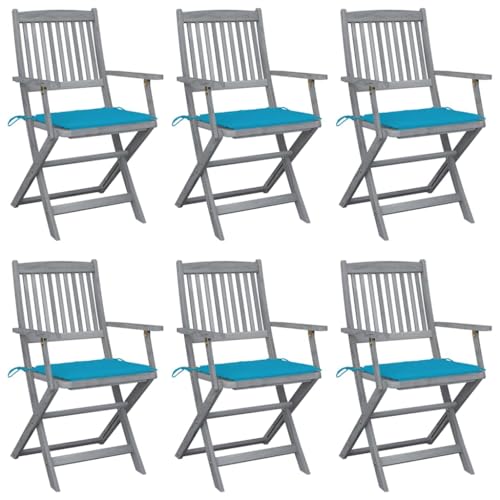 MOBCANT Klappbare Gartenstühle 6 STK mit Sitzkissen, Balkonmöbel Terrassenstühle Outdoor stühle Loungestuhl Geeignet für Patio Rasen Platz Balkon Massivholz Akazie von MOBCANT