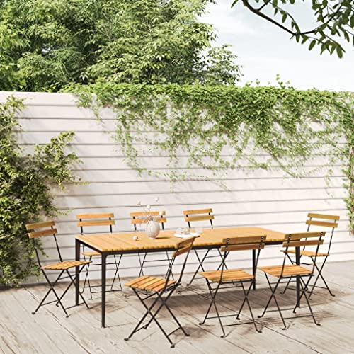 MOBCANT Klappbare Gartenstühle 8 STK, Gartensessel Bistrostühle Relaxstühle Loungestuhl Geeignet für Patio Balkon Platz Rasen Stahl und Massivholz Akazie von MOBCANT