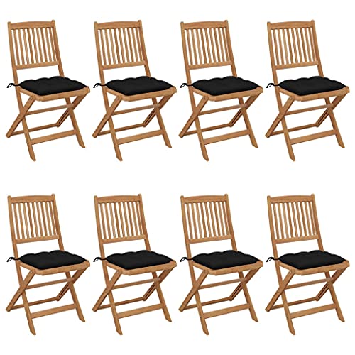 MOBCANT Klappbare Gartenstühle 8 STK mit Kissen, Loungesessel Bistrostühle Relaxstühle Gartenmöbel Geeignet für Balkon Patio Rasen Platz Massivholz Akazie von MOBCANT
