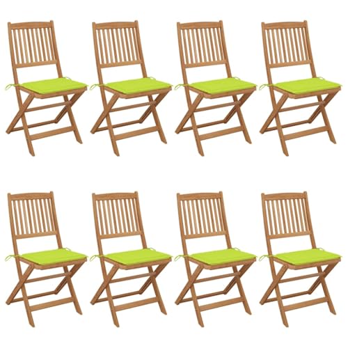 MOBCANT Klappbare Gartenstühle 8 STK mit Kissen, Loungestuhl Relaxstühle Terrassenstühle Outdoor stühle Geeignet für Patio Platz Balkon Rasen Massivholz Akazie von MOBCANT
