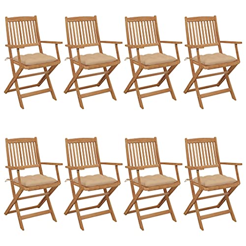 MOBCANT Klappbare Gartenstühle 8 STK mit Kissen, Terrassenstühle Regiestühle Gartenmöbel Outdoor stühle Geeignet für Patio Rasen Platz Balkon Massivholz Akazie von MOBCANT