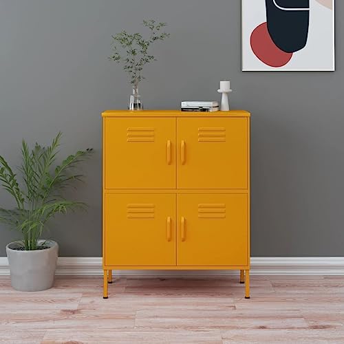 MOBCANT Lagerschrank Senfgelb 80x35x101,5 cm Stahl, Mehrzweckschrank Vitrinenschrank Stahlschrank Werkzeugschrank Geeignet für Flur Lagerraum Wohnzimmer Werkstatt von MOBCANT