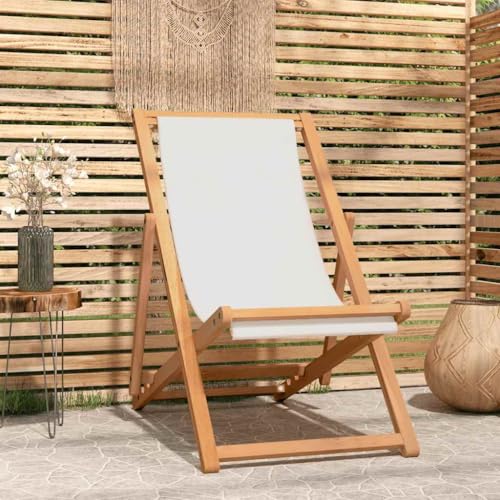 MOBCANT Liegestuhl, Balkonmöbel Gartenmöbel Loungestuhl Balkonstühle Geeignet für Rasen Balkon Terrasse Garten Teak 56x105x96 cm Creme von MOBCANT