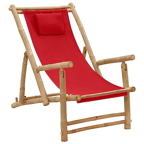 MOBCANT Liegestuhl, Bistrohocker Loungestuhl Relaxstühle Gartenstühle Geeignet für Terrasse Patio Rasen Business Exhibition Bambus und Canvas Rot von MOBCANT