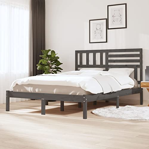 MOBCANT Massivholzbett, Bett Tagesbett Doppelbett Polsterbett Geeignet für Gästezimmer Wohnungen Schulen Hotel Grau 135x190 cm Kiefer von MOBCANT