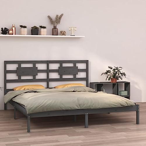 MOBCANT Massivholzbett, Bettrahmen Bettstütze Bettgestell Hausbett Geeignet für Gästezimmer Wohnungen Schulen Schlafzimmer Grau 200x200 cm von MOBCANT