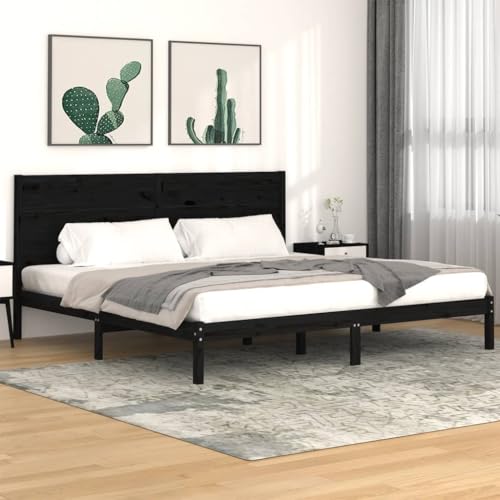 MOBCANT Massivholzbett, Bettstütze Familienbett Bettgestell Futonbett Geeignet für Schulen Wohnungen Hotel Gästezimmer Schwarz Kiefer 200x200 cm von MOBCANT