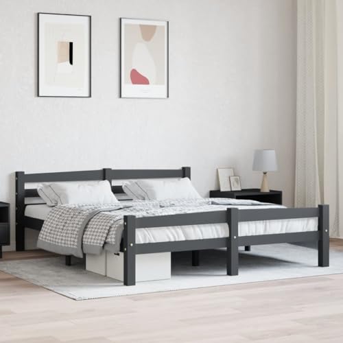 MOBCANT Massivholzbett, Doppelbett Bettstütze Betten Familienbett Geeignet für Hotel Gästezimmer Schlafzimmer Wohnungen Dunkelgrau Kiefer 160x200 cm von MOBCANT