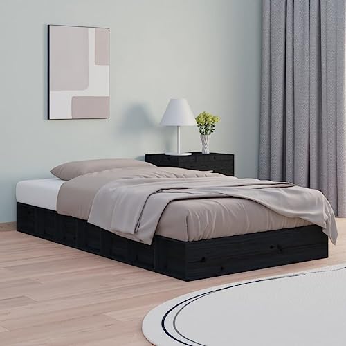 MOBCANT Massivholzbett, Familienbett Futonbett Hausbett Bettstütze Geeignet für Hotel Wohnungen Schlafzimmer Gästezimmer Schwarz 135x190 cm von MOBCANT