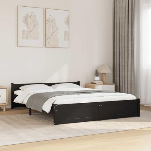 MOBCANT Massivholzbett, Futonbett Bett Tagesbett Doppelbett Geeignet für Schulen Gästezimmer Wohnungen Schlafzimmer Schwarz 140x190 cm von MOBCANT
