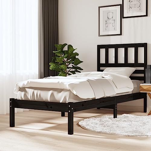 MOBCANT Massivholzbett, Hausbett Polsterbett Bettsystem Futonbett Geeignet für Schlafzimmer Gästezimmer Wohnungen Schulen Schwarz Kiefer 100x200 cm von MOBCANT