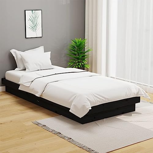 MOBCANT Massivholzbett, Polsterbett Futonbett Hausbett Bett Geeignet für Hotel Wohnungen Schlafzimmer Gästezimmer Schwarz 100x200 cm von MOBCANT
