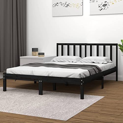 MOBCANT Massivholzbett, Tagesbett Bettstütze Futonbett Bettsystem Geeignet für Schlafzimmer Wohnungen Hotel Schulen Schwarz Kiefer 200x200 cm von MOBCANT