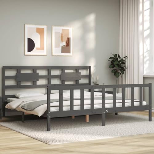 MOBCANT Massivholzbett mit Kopfteil, Bettgestell Bett Bettsystem Betten Geeignet für Gästezimmer Schlafzimmer Hotel Wohnungen Grau 200x200 cm von MOBCANT