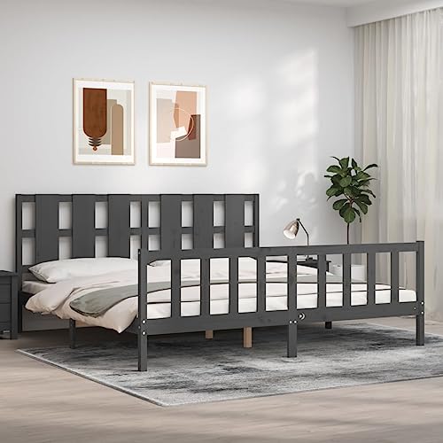 MOBCANT Massivholzbett mit Kopfteil, Bettrahmen Doppelbett Familienbett Bettstütze Geeignet für Gästezimmer Hotel Wohnungen Schulen Grau 200x200 cm von MOBCANT