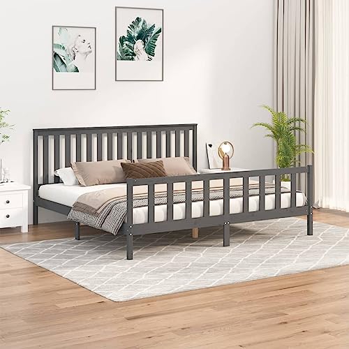 MOBCANT Massivholzbett mit Kopfteil, Bettstütze Bettsystem Futonbett Bettrahmen Geeignet für Hotel Gästezimmer Schulen Wohnungen Grau 200x200 cm Kiefer von MOBCANT