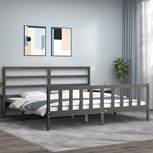 MOBCANT Massivholzbett mit Kopfteil, Bettsystem Futonbett Bettrahmen Bettgestell Geeignet für Gästezimmer Schlafzimmer Hotel Wohnungen Grau 200x200 cm MOBCANT Massivholzbett mit Kopfteil, Bettsystem Futonbett Bettrahmen Bettgestell Geeignet für Gästezimmer Schlafzimmer Hotel Wohnungen Grau 200x200 cm von MOBCANT
