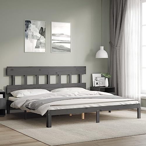 MOBCANT Massivholzbett mit Kopfteil, Familienbett Betten Tagesbett Bettrahmen Geeignet für Gästezimmer Schulen Schlafzimmer Hotel Grau 200x200 cm von MOBCANT
