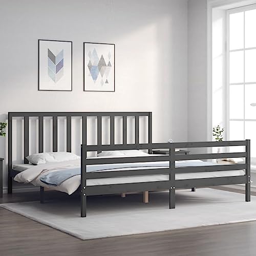 MOBCANT Massivholzbett mit Kopfteil, Familienbett Bettgestell Polsterbett Bettstütze Geeignet für Gästezimmer Schulen Wohnungen Schlafzimmer Grau 200x200 cm von MOBCANT