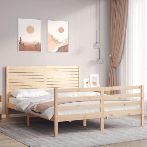 MOBCANT Massivholzbett mit Kopfteil, Familienbett Bettsystem Bett Polsterbett Geeignet für Schulen Wohnungen Hotel Schlafzimmer 160x200 cm von MOBCANT