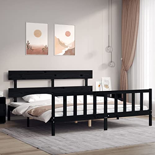 MOBCANT Massivholzbett mit Kopfteil, Tagesbett Bettgestell Futonbett Bett Geeignet für Schulen Schlafzimmer Gästezimmer Wohnungen Schwarz 200x200 cm von MOBCANT