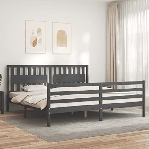 MOBCANT Massivholzbett mit Kopfteil, Tagesbett Bettstütze Futonbett Bett Geeignet für Schulen Gästezimmer Schlafzimmer Wohnungen Grau 200x200 cm von MOBCANT