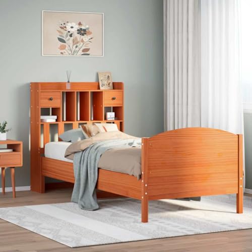 MOBCANT Massivholzbett mit Regal ohne Matratze, Bett Futonbett Bettstütze Polsterbett Geeignet für Wohnungen Hotel Schlafzimmer Gästezimmer Wachsbraun 75x190 cm MOBCANT Massivholzbett mit Regal ohne Matratze, Bett Futonbett Bettstütze Polsterbett Geeignet für Wohnungen Hotel Schlafzimmer Gästezimmer Wachsbraun 75x190 cm von MOBCANT