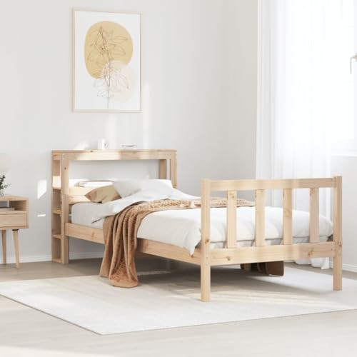 MOBCANT Massivholzbett ohne Matratze, Polsterbett Bettrahmen Seniorenbett Einzelbett Geeignet für Schulen Gästezimmer Hotel Schlafzimmer 75x190 cm Kiefernholz von MOBCANT