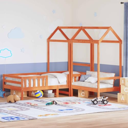 MOBCANT Massivholzbett und Bank mit Dach, Familienbett Bettgestell Bettsystem Doppelbett Geeignet für Schlafzimmer Gästezimmer Schulen Hotel Orange 100x200 cm Kiefernholz MOBCANT Massivholzbett und Bank mit Dach, Familienbett Bettgestell Bettsystem Doppelbett Geeignet für Schlafzimmer Gästezimmer Schulen Hotel Orange 100x200 cm Kiefernholz von MOBCANT